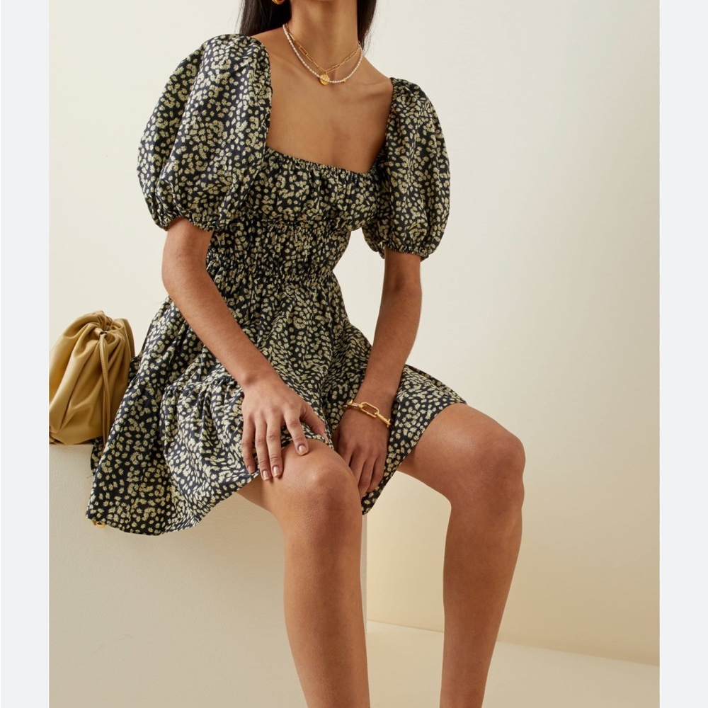 Matteau Shirred Floral Mini Dress Midnight Navy